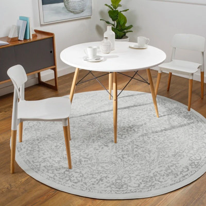 Image of Livabliss Round Vintage Oriental Boho Grey/ivory Margaux Area Rug 200 X 200 Cm - Easy Care, Non Shedding, Ideal For Living Room & Bedroom