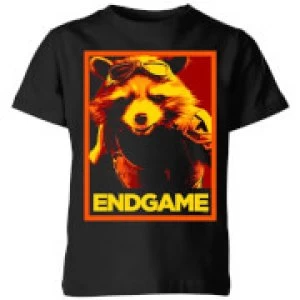 Image of Avengers Endgame Rocket Poster Kids T-Shirt - Black - 7-8 Years