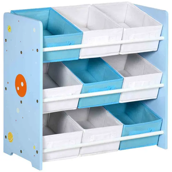 Image of ZONEKIZ Storage Unit with 9 Removable Storage Baskets For Nursery Playroom - Blue 311-055V00BU