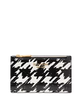 Image of kate spade new york Morgan Small Houndstooth Saffiano Leather Slim Bifold Wallet