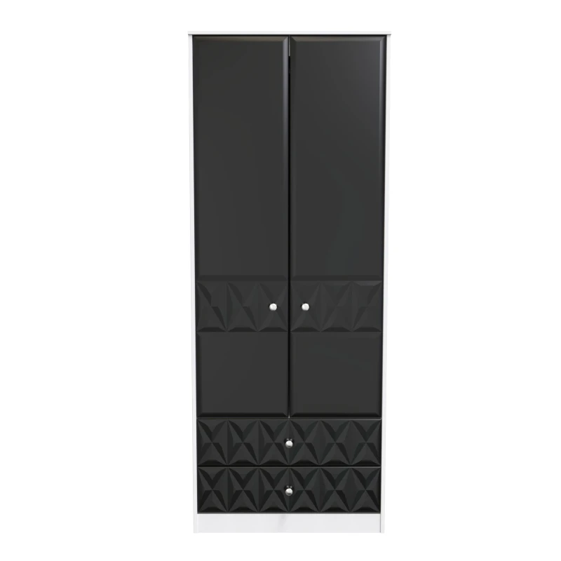 Image of Toledo 2 Door 2 Drawer Wardrobe In Deep Black & White (Ready Assembled)