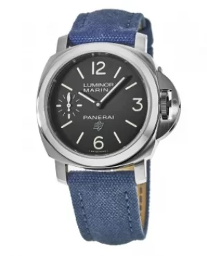 Image of Panerai Luminor Marina Logo Acciaio 44mm Black Dial Blue Canvas Mens Watch PAM00777 PAM00777