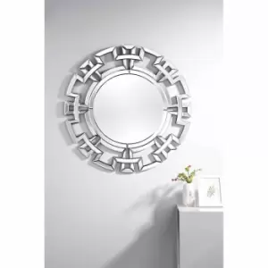 Image of Furniture Box Aztec Small/Medium Silver Stylish Circular Round Modern Living Room Bedroom Wall Mirror (60Cmx60Cm)