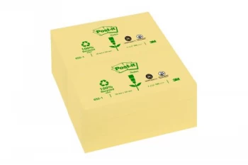 Image of Post-it Notes Recycled 76 x 127mm Canary Yellow Pack of 12 655-1Y
