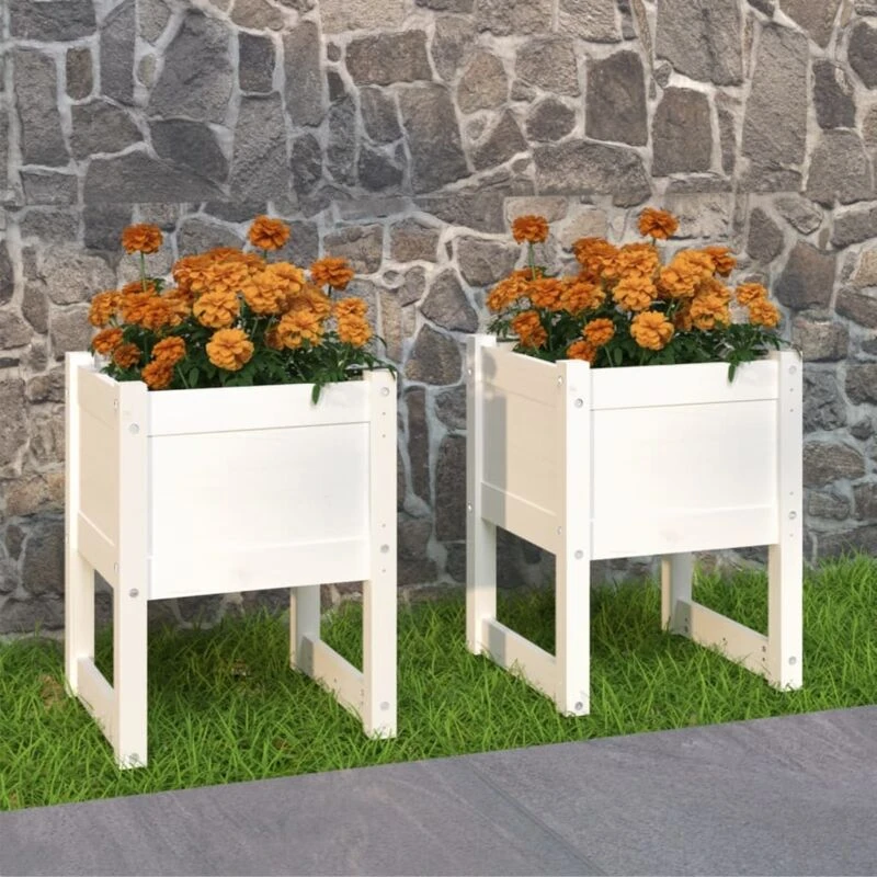 Image of vidaXL Planters 2 pcs White 40x40x52.5cm Solid Wood Pine, White 822110