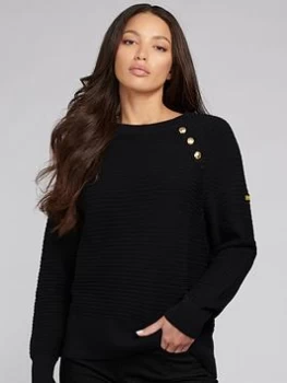 Image of Barbour International Stud Detail Knitted Jumper - Black, Size 8, Women