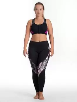 Image of DORINA Harlem Front Zip Non Padded Sports Bra - Black/Pink, Size 12, Women