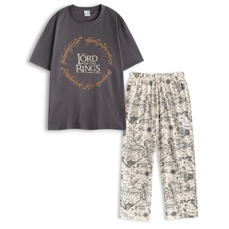 Image of Lord of the Rings Lord of the Rings Men Short Sleeve Long Leg Pyjama Set in Black Size: X-Large Black XL Male 5063203281800