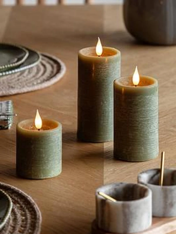 Image of Crossland Grove LED 1 Wick Candle Olive 3Pk 70X70X150mm, Green 5061090000000