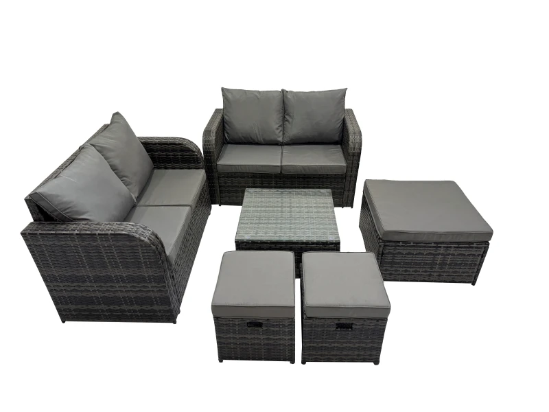 Image of Fimous Love Sofa Square Coffee Table Set with 3 Stools Dark Grey Mixed Dark Grey Unisex
