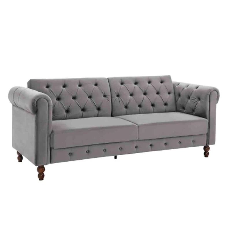 Image of Outdoor Living Royal Chesterfield 3 Seat Sofa Bed in Grey Velvet Grey Unisex