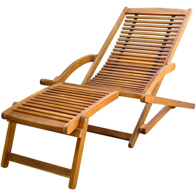 Image of VIDAXL Deck Chair with Footrest Solid Acacia Wood vidaXL zf3506602141616