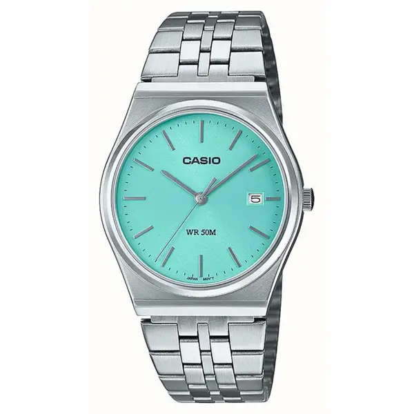Image of Casio Quartz 'Tiffany' Blue Dial Dial Stainless Steel Bracelet Unisex Watch MTP-B145D-2A1VEF