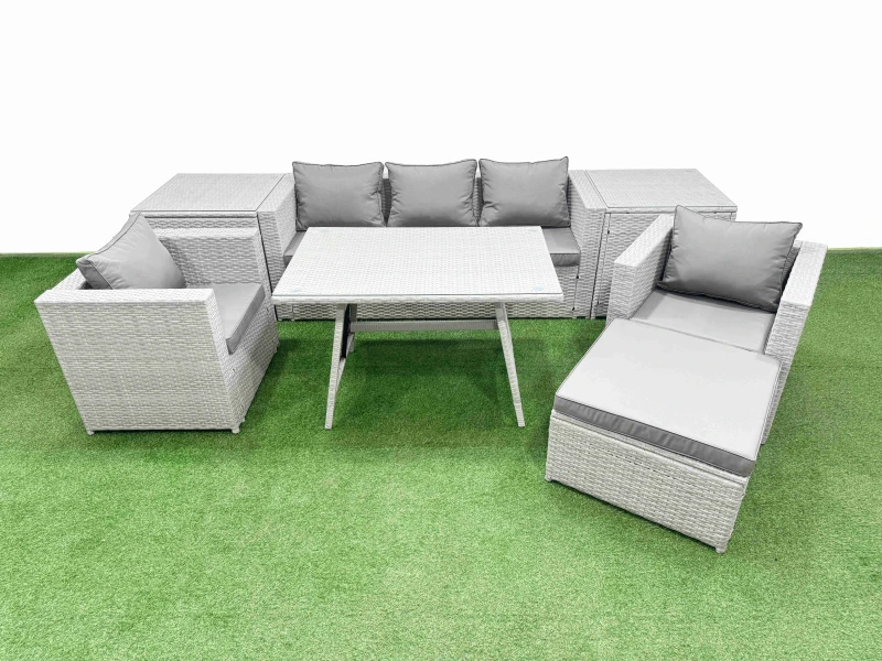 Image of Fimous 8 Pieces Outdoor PE Rattan Sofa Armchair Set with 2 Side Tables Stool in Light Grey Light Grey Unisex