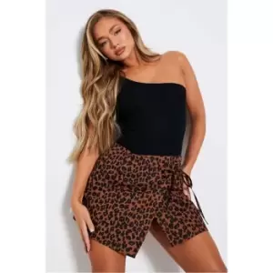 Image of I Saw It First Leopard Print Mini Skirt With A Tie Waist Detail - Brown