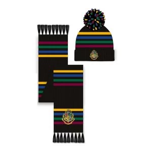 Image of Harry Potter - Hogwarts Crest Pom Pom Beanie & Scarf Set Unisex - Multi-colour