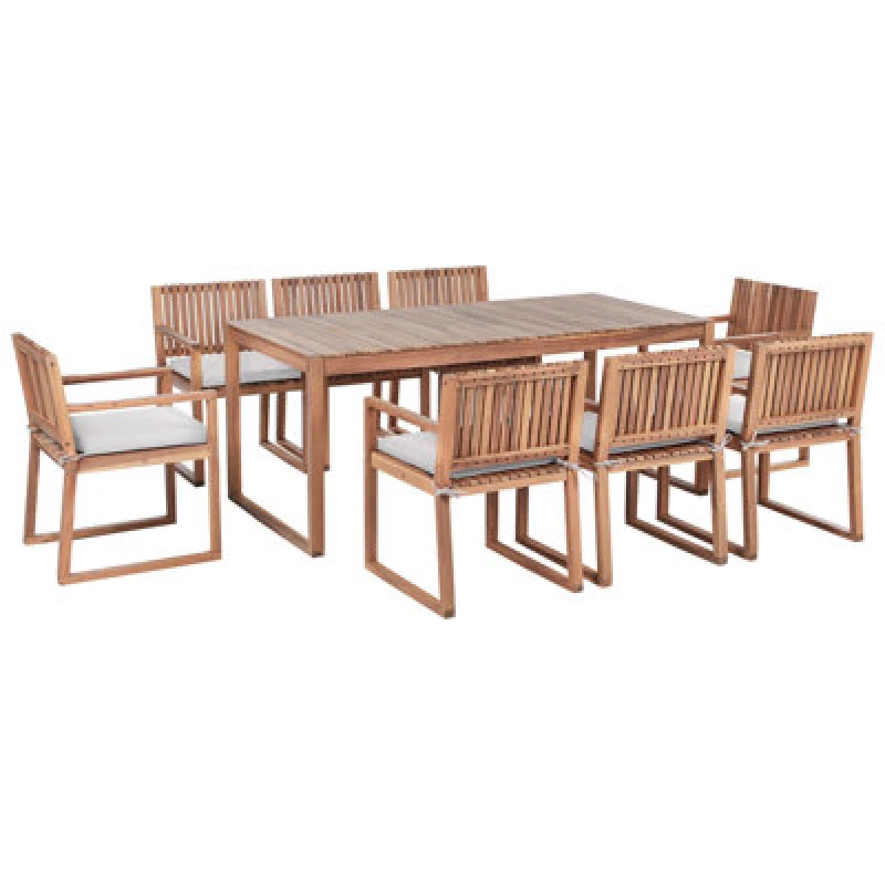 Image of Beliani Garden Dining Set 8 Seater Sassari Premium With Cushions Certified Acacia Wood Light Grey