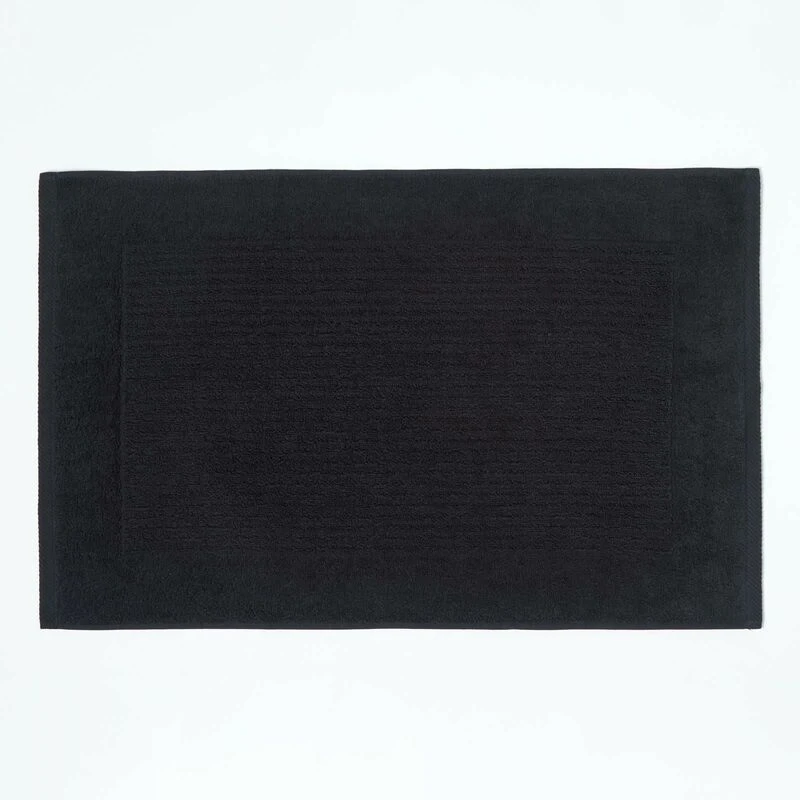 Image of Homescapes Imperial Plain Cotton Bath Mat Black