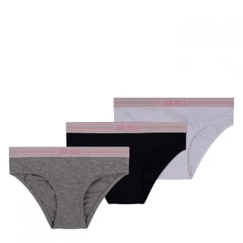 Image of Jack Wills Kids Girls Multipack Hipster Briefs 3 Pack - White/Grey/Blk