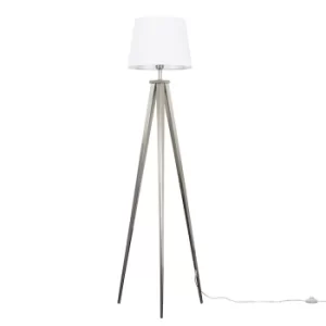 Image of Nero Brushed Chrome Tripod Floor Lamp with White Aspen Shade