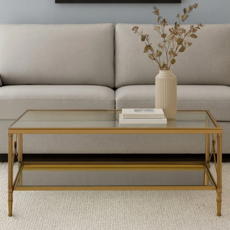 Image of Premier Housewares Stunning Design Coffee Table With Gold Finish Frame, Versatile Display Table, Elegant Decorative Table Gold