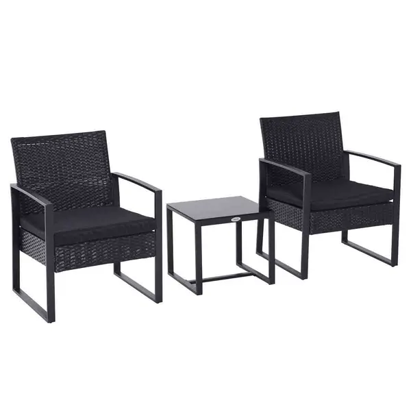 Image of Outsunny 3 Pieces Rattan Patio Bistro Set 2 Chairs Coffee Side Table Set 863-013