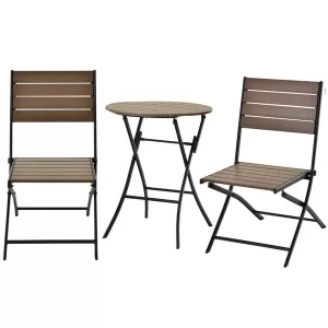 Image of Outsunny Steel Frame Slatted Outdoor Garden Bistro Set Black/Brown