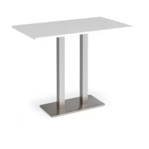 Image of Eros rectangular poseur table with flat brushed steel rectangular base and twin uprights 1400mm x 800mm - white