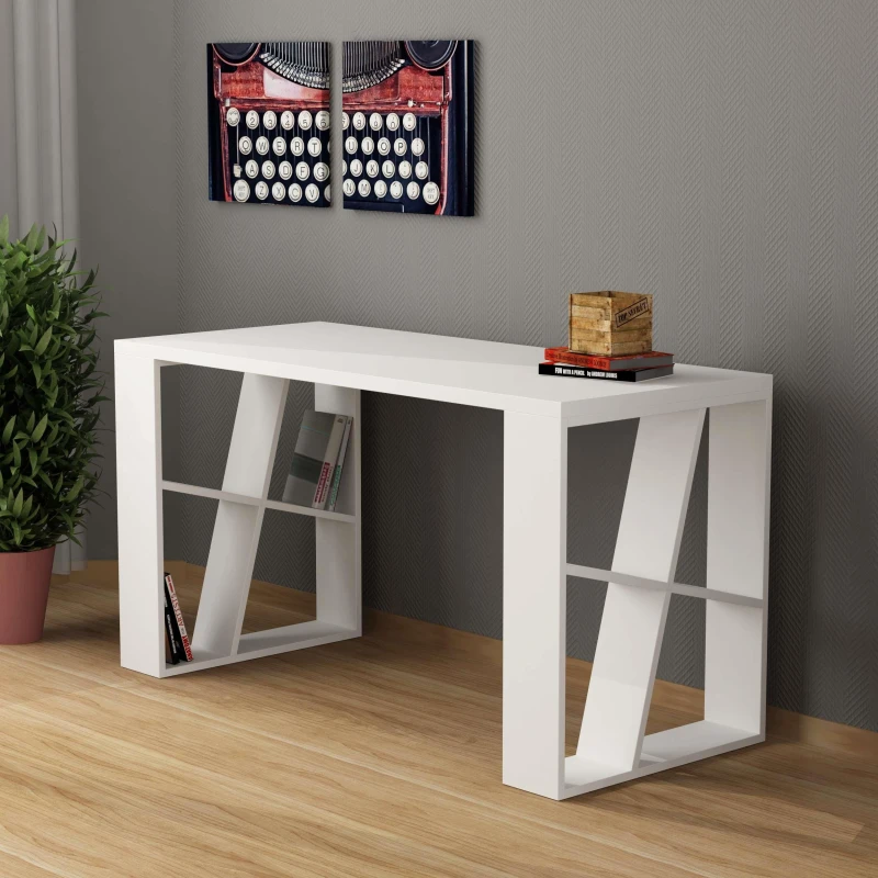 Image of DECORTIE Decortie - Honey Modern Desk With Bookshelf Legs - White - White M.MS.10987.1