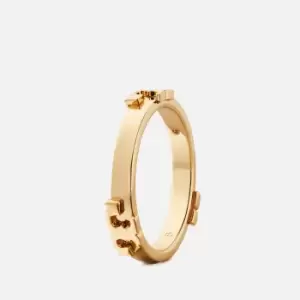 Image of Tory Burch Womens Serif-T Stackable Metal Ring - Tory Gold/Tory Gold - 6