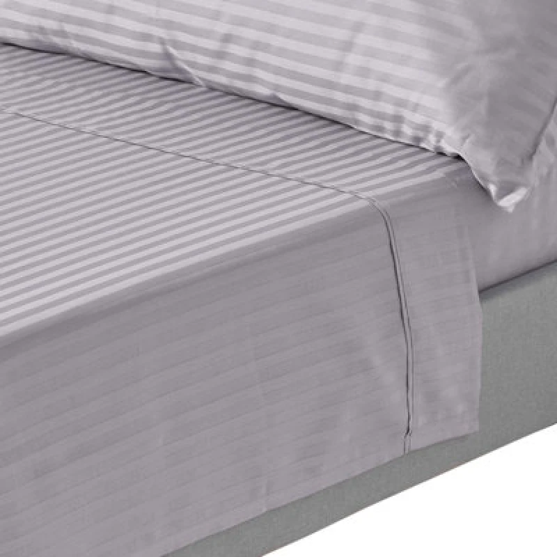 Image of Homescapes Grey Egyptian Cotton Satin Stripe Flat Sheet 330 Tc, Double