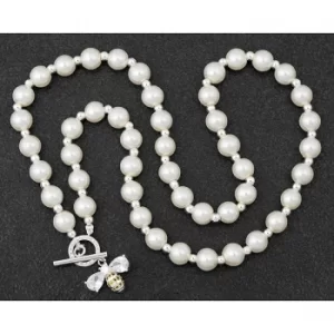 Image of Faux Pearl & Silver Plated Bee T-Bar Necklace