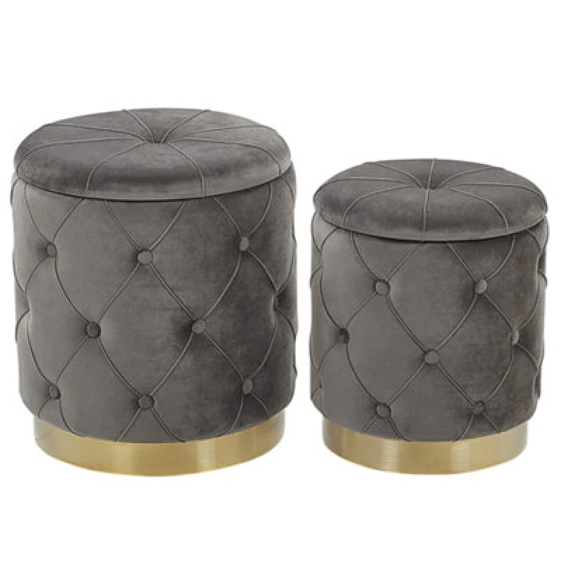 Image of Beliani Set Of 2 Storage Pouffes Pueblo Velvet Grey