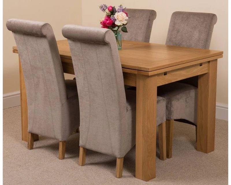 Image of Thats Furniture Richmond 140-220cm Oak Extending Dining Table + 4 Montana Fabric Chairs in Grey Grey Unisex
