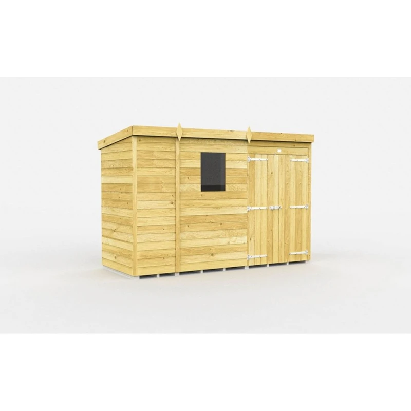 Image of Buttercup Farm 9 x 4 Feet Pent Shed - Double Door W/ Windows - L118 x W276 x H201cm in Brown Brown Unisex