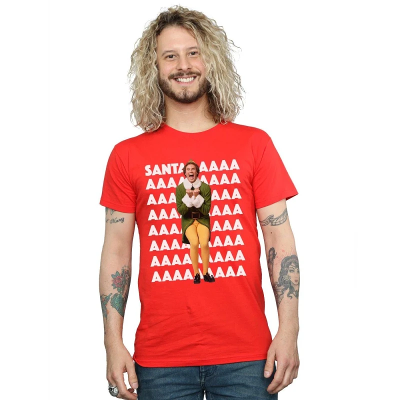 Image of Elf Elf Men Buddy Santa Scream T-Shirt in Red Size: Small Red S Male 5057736051207