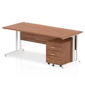 Image of Impulse 1800 x 800mm Straight Office Desk Walnut Top White Cantilever