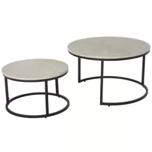 Image of HOMCOM 2 Pcs Stacking Coffee Table Set w/ Steel Frame Marble-Effect Top Foot Pads Nest of Tables Storage Display Black/Grey