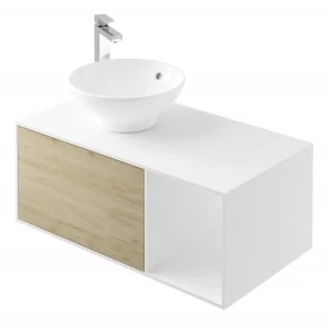 Image of Wickes Eli White Matt and Oak Wall Hung Wall Unit - 900 mm