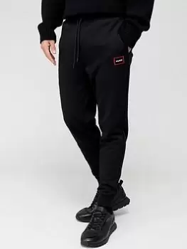 Image of HUGO Dyssop Cotton Terry Tracksuit Bottoms with Red Frame Logo - Black, Size S, Men
