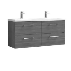 Image of Nuie Arno 1200mm Wall Hung 4 Drawer Vanity & Double Ceramic Basin Anthracite