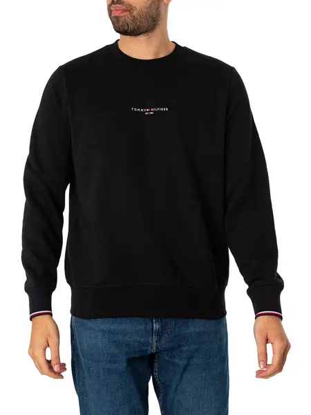 Image of Tommy Hilfiger Logo Tipped Crew Sweatshirt Black XL