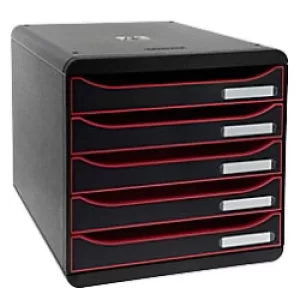 Image of Exacompta Drawer Unit with 5 Drawers Big Box Plus Plastic Black, Raspberry 27.8 x 34.7 x 27.1 cm