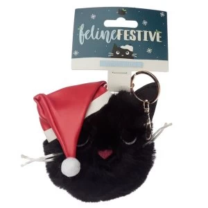 Image of Festive Feline Christmas Cat Pom Pom Keyring