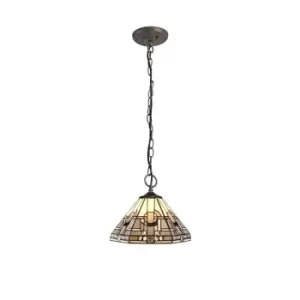 Image of 3 Light Downlighter Ceiling Pendant E27 With 30cm Tiffany Shade, White, Grey, Black, Clear Crystal, Aged Antique Brass