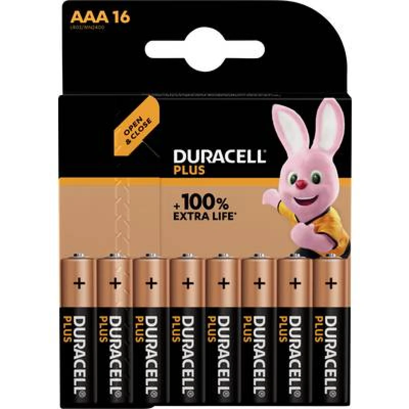 Image of Duracell Plus Power AAA Alkaline Battery Pack of 16 MN2400B16PLUS