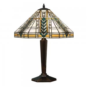 Image of 2 Light Medium Table Lamp Tiffany Glass, Deep Antique Patina, E27
