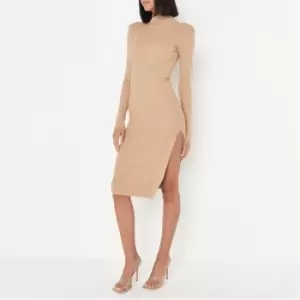Image of Missguided Neck Side Split Midi Dress - Brown