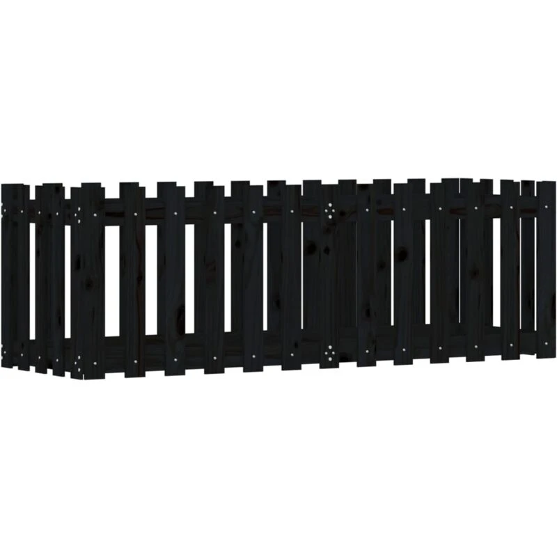Image of vidaXL Garden Raised Bed w/ Fence Design Black 150x50x50cm Solid Wood Pine, Black 832494