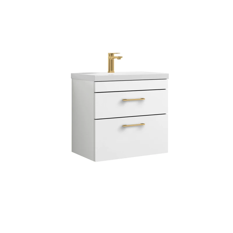 Image of Balterley Wall Hung Vanity Basin Unit White Brushed Brass Handles 600mm White